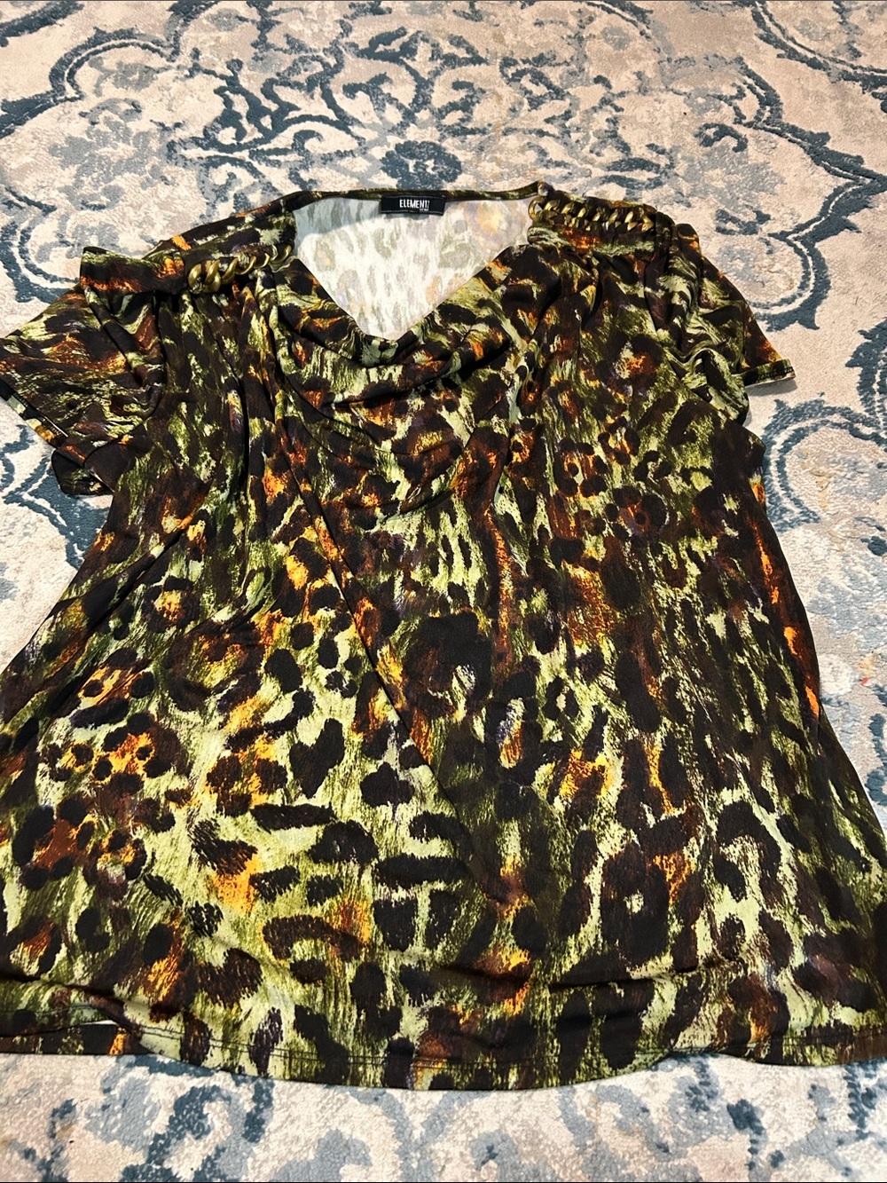Elementz Olive & Brown Leopard-Print Short Sleeve Blouse